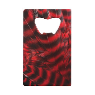 Zacht rode en zwarte veren kredietkaart flessenopener