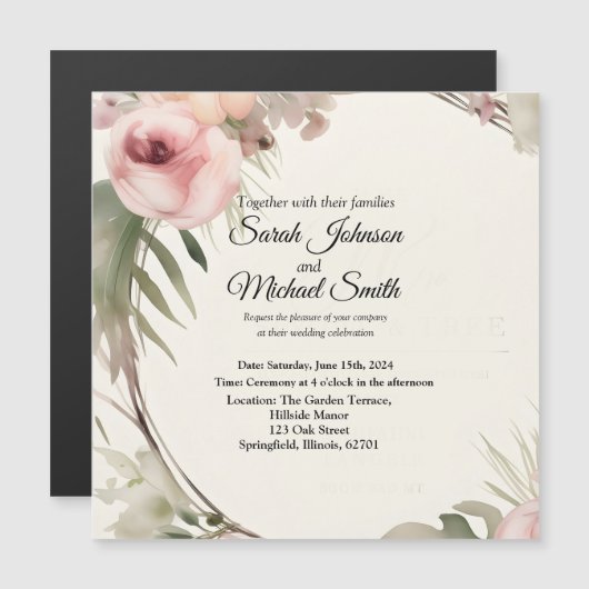 Zacht, romantisch, bloemenbruiloft uitnodiging ont (Voorkant / Achterkant)