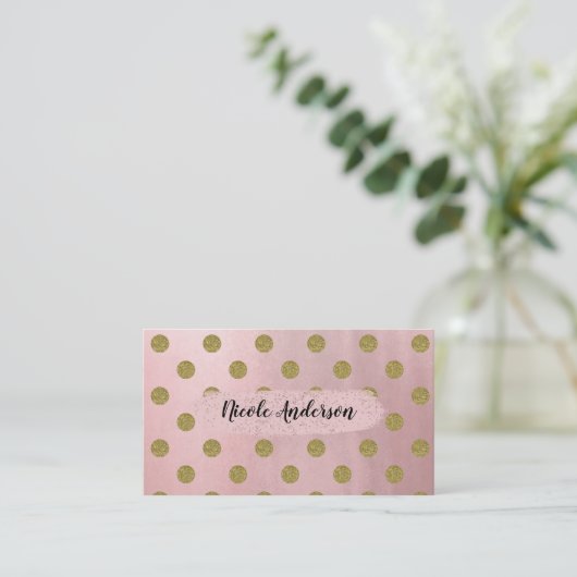Zacht Roos roze goud glitter gellam polak dots Visitekaartje (Staand voorkant)