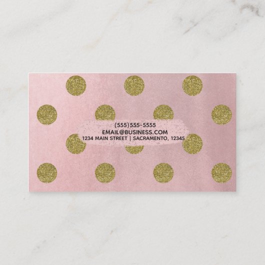 Zacht Roos roze goud glitter gellam polak dots Visitekaartje (Achterkant)