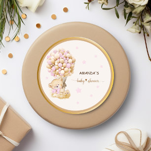 Zacht Roze Baby Meisje Teddybeer Ronde Sticker