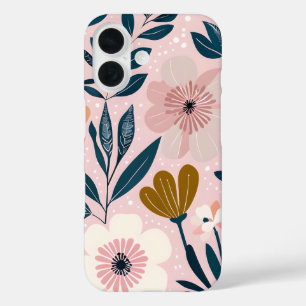 Zacht Roze & Blauwgroen Vrouwelijke Bloemen Telefo iPhone 16 Hoesje
