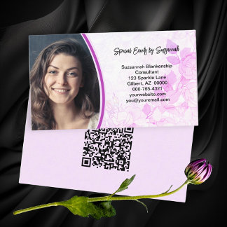 Zacht Roze Bloemen Achtergrond Aangepaste Foto QR Visitekaartje