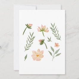 Zacht roze bloemen en groene elementen kaart