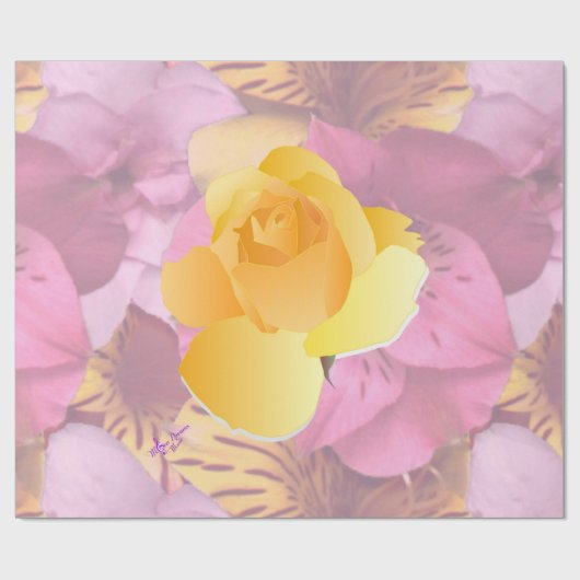 Zacht roze bloemen Geel rozenpapier Cadeaupapier (Vlak)