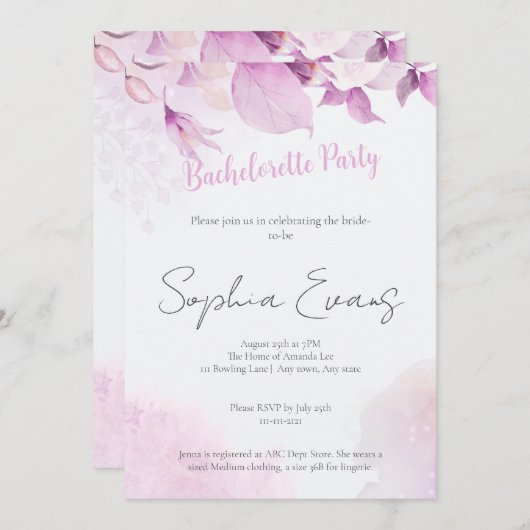 Zacht Roze Boho Bloemen Bruiloft Bachelorette Part Kaart (Voorkant / Achterkant)