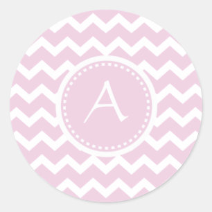Zacht Roze Chevron Retro Stijl Monogram Patroon Ronde Sticker