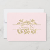 Zacht roze en gouden Damask Flat Dank u Bedankkaart (Achterkant)