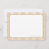 Zacht roze en gouden Damask Flat Dank u Bedankkaart (Voorkant)