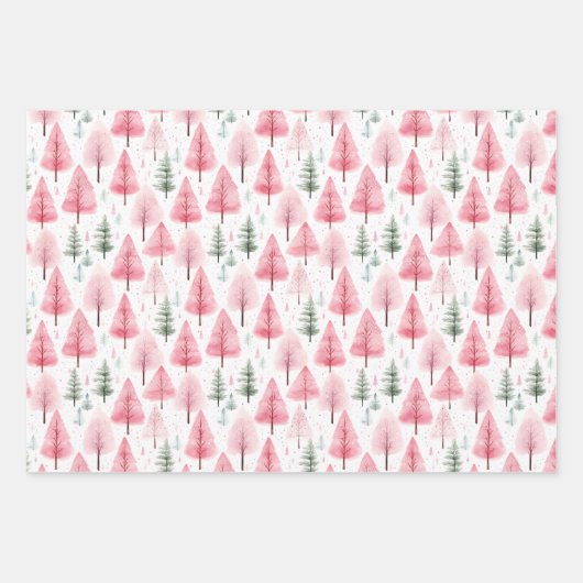 Zacht roze en groene kerst inpakpapier vel (Voorkant 3)