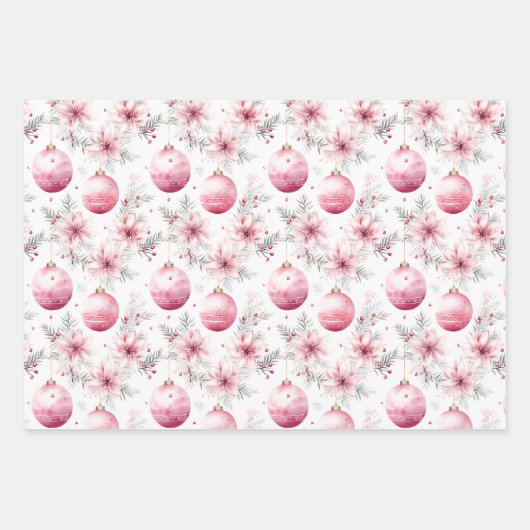 Zacht roze en groene kerst inpakpapier vel (Voorkant 2)