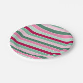 Zacht roze en groene kleine strepen papieren bordje (Gekanteld)