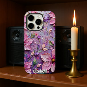 Zacht roze en Paarse bloemfantasie iPhone 16 Pro Hoesje