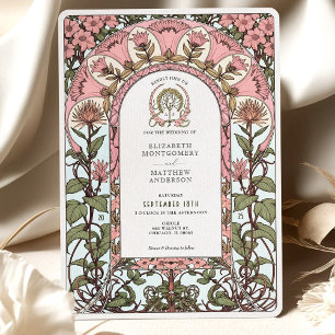 Zacht roze en pastel elegantie Art Nouveau bruilof Kaart