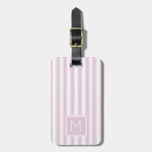 Zacht Roze en Wit Ticking Strepen Monogram Bagagelabel (Voorkant verticaal)