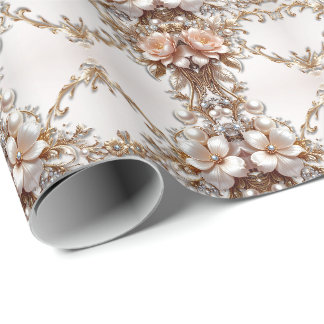 Zacht Roze en Witte Bloemen Inpakpapier