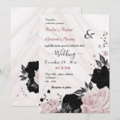zacht roze en zwarte bruiloft kaart (Voorkant / Achterkant)