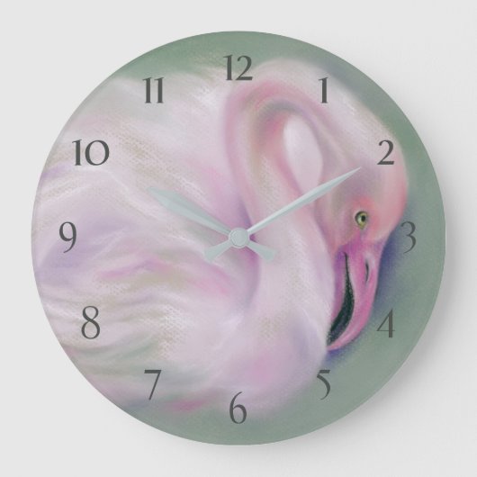 Zacht roze flamingo Pastel Grote Klok (Voorkant)