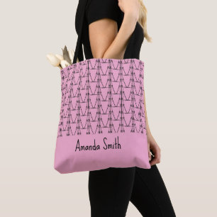 Zacht roze, gepersonaliseerd, silhouet kokospalmen draagtas