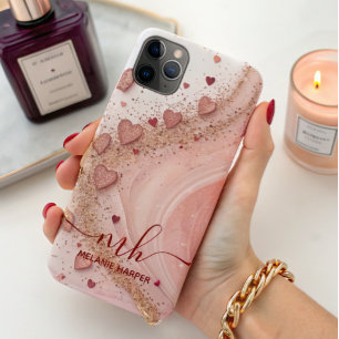 Zacht roze gouden glitter harten iPhone 11 pro max hoesje