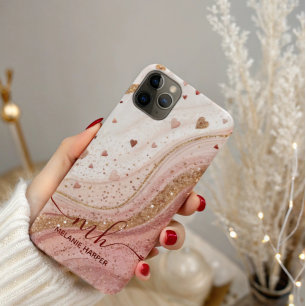 Zacht roze gouden glitter harten iPhone 11 pro max hoesje