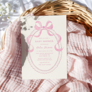 Zacht Roze Hand getrokken Bow Lijst Baby shower Kaart