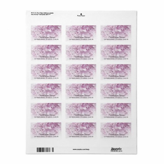 Zacht Roze Hydrangea Return Address Etiket (Full Sheet)