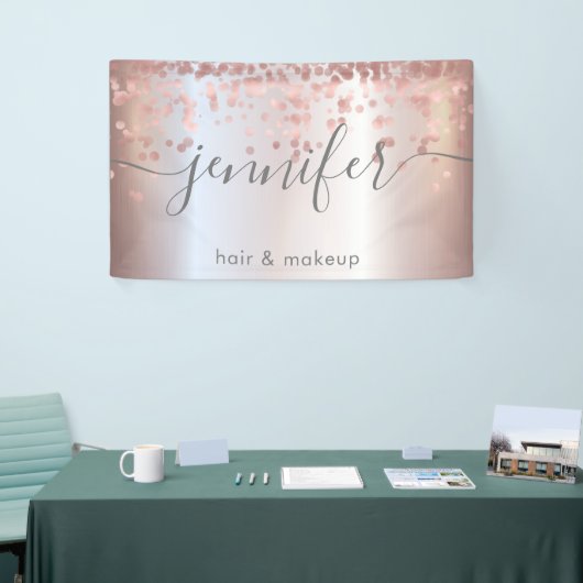 Zacht roze, lichtpuntige confetti script minimalis spandoek (Beurs)