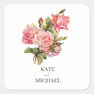 Zacht roze met groen bloemenbruiloft cadeau Label