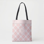 Zacht roze monogram Gingham Girly Pset Draagtas (Voorkant)