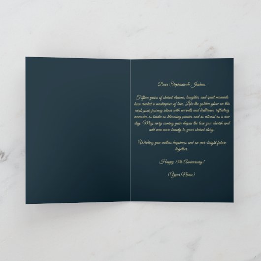 Zacht roze pioenen en goud 15e bruiloft Jubileum Kaart (Binnen)