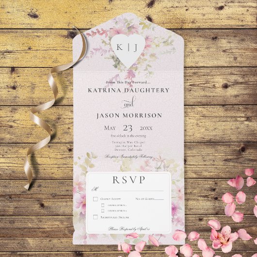 Zacht Roze Romantisch Hart Bloemendiner All In One Uitnodiging