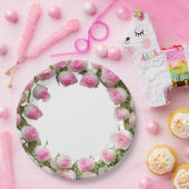 Zacht Roze Rozen Borden, 9"Rond Document Bord (Feest)