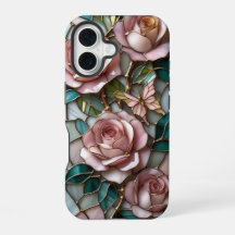 Zacht roze rozen in luxe Glas in lood artwork