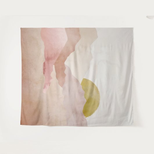 Zacht Roze Waterverf Bergen Landschap Tapestry Wandkleed (Voorkant (horizontaal))