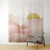 Zacht Roze Waterverf Bergen Landschap Tapestry Wandkleed (In situ)