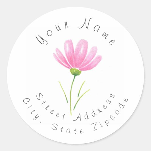 Zacht roze Waterverf Cosmos Flower Address Label (Voorkant)