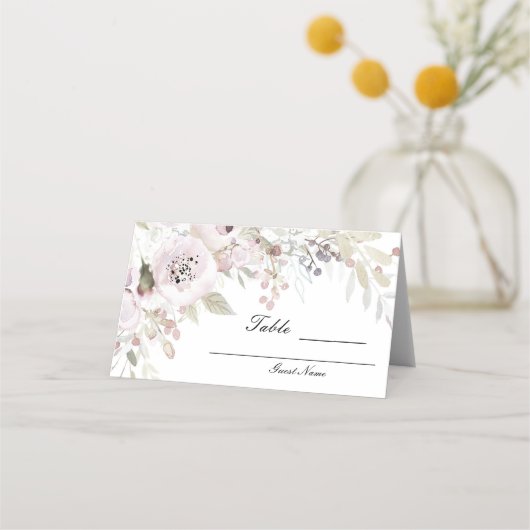 Zacht Roze Waterverf Elegant Bloemen Trouwtafel (Achterkant)