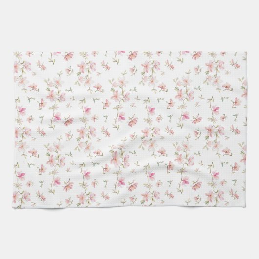 Zacht roze Waterverf ventilatorpatroon Theedoek (Horizontaal)