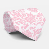 Zacht Roze & Wit  Bloemen Damasks Stropdas (Opgerold)