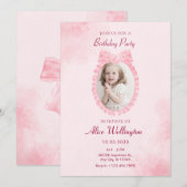 Zacht roze zoet lint strik girly foto verjaardag kaart (Voorkant / Achterkant)