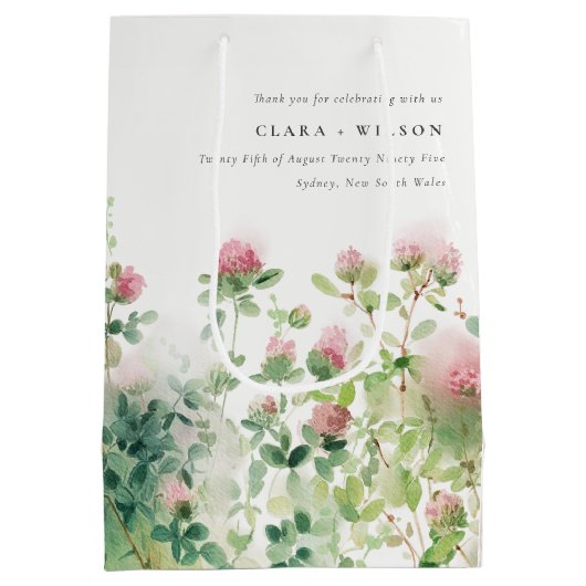 Zacht Subtiel Roze Waterverf Bloementuin Bruiloft Medium Cadeauzakje (Achterkant)