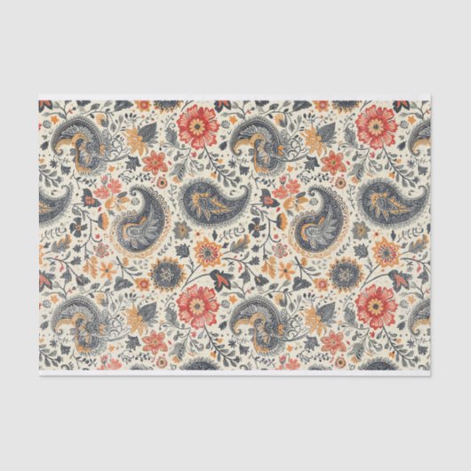 Zacht verstoord Sinaasappel en blauw Paisley-patro Tissuepapier (Voorkant)