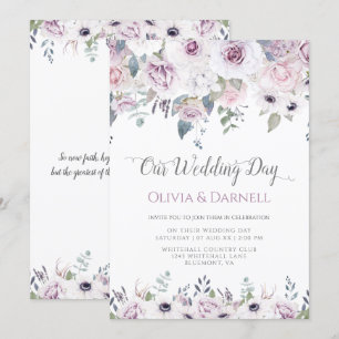 Zacht Violet Paars lavender White Floral Wedding Kaart