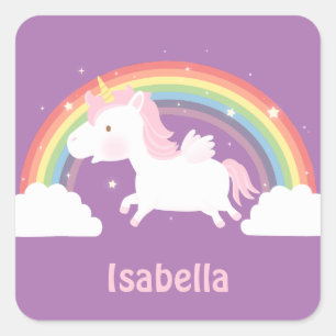 Zacht Vliegend Eenhoorn en Regenboog Meisjes Stick Vierkante Sticker