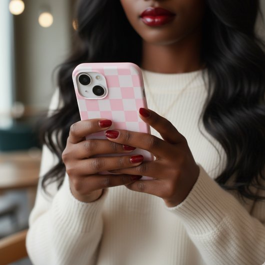 Zacht vrouwelijk roze geruit meisje Case-Mate iPhone case