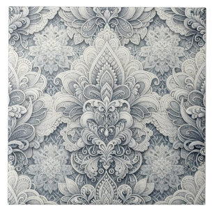 Zacht wit kant, zilveren accenten, naadloze luxe tegeltje