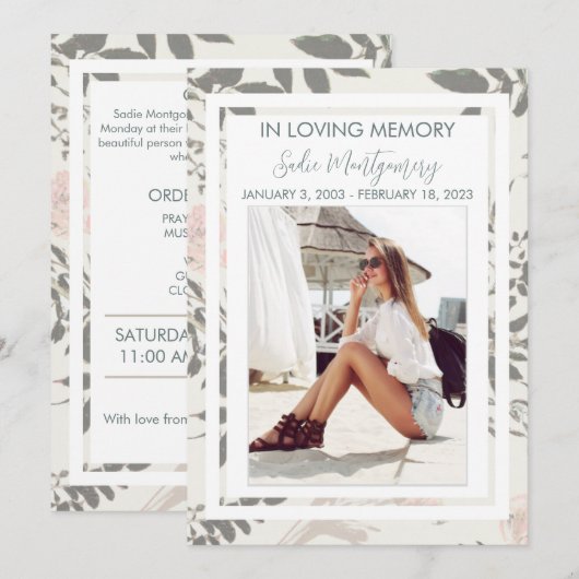 Zacht zacht en roze begrafenisprogramma kaart (Voorkant / Achterkant)