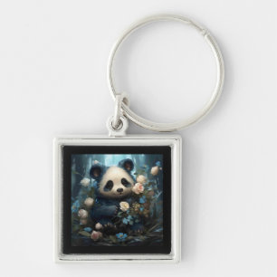 Zachtaardige panda beer tussen jungle rozen sleutelhanger