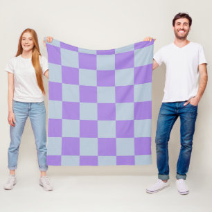 Zachtblauw en lavendel geruit fleece deken
